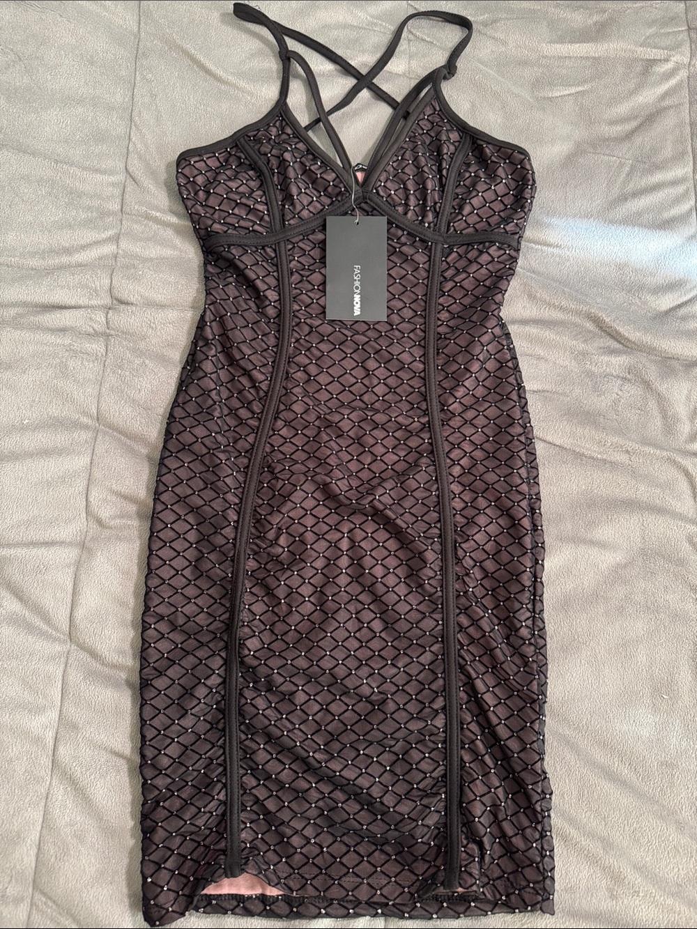 NWT Fashion Nova Black Mesh Panel Midi party/coctail Dress Sz XS
